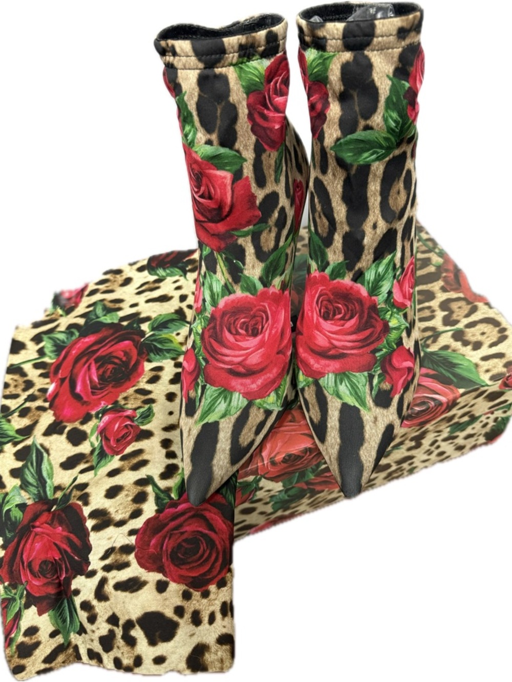 Dolce & Gabbana Rose Leopard Booties 38.5 NWT Runway Heels